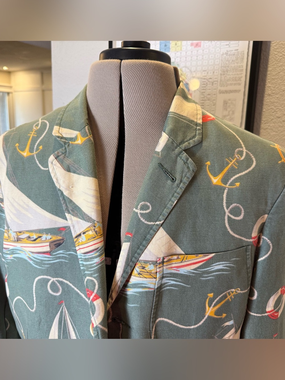 Polo Ralph Lauren Vintage  Nautical-Print Shirt Jacket in Seafoam Gree